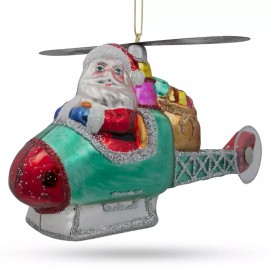 BESTPYSANKY Santa Claus Helicopter Pilot Glass Christmas Ornament 5 Inches Long
