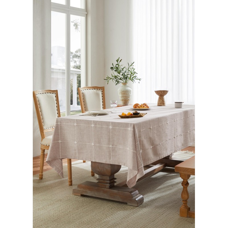 ZeeMart Grid Embroidered Tablecloths 52x70 Inch (Fit 3ft-4ft, Narrow Fit