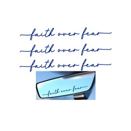 FALVFUN 3PCS Faith Over Fear Car Decals, Vinyl Cute Vehicle Rearview Mirror Sticker for Window Bumper, Positive Automotive Interior Decoration Accessories, Universal Fit (Blue)