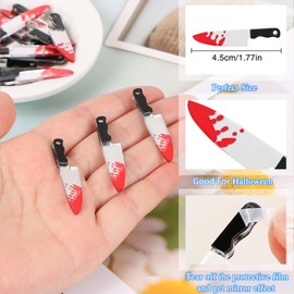 MIKIMIQI 16 Pcs Fake Knife Charms, Halloween Pendant Mini Acrylic Knives Beads for Women DIY Jewelry Making Crafting Halloween Charms with Box, 45 x 9mm