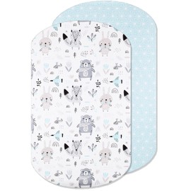 Lovely Hippo 2 x Fitted Sheets 100% Cotton - Compatible Iora - Set 2X - 60 x 80 cm - Compatible Iora (Blue Animals, 60 x 80 cm)