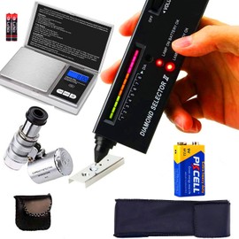 Diamond Tester Pen,High Accuracy Jewelry Diamond Tester+200g/0.01g Mini Jewelry Scale+60X Mini LED Magnifying, Professional Diamond Selector for Novice and Expert(Diamond Tester +)