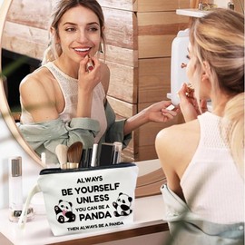 SQQCMM Cute Panda Makeup Bag - Cute Panda Themed Gifts for Lovers Girls Mom Women, Cosmetic Travel Bags for Women, Canvas Zipper Makeup Bag 134