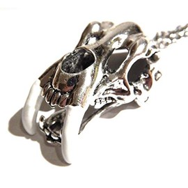 Regal Rock Saber Toothed Tiger Skull Pendant with Movable Jaw, Painted Fangs on Chain Necklace (Silver)