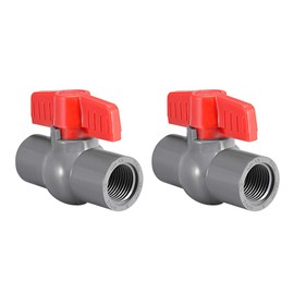 sourcing map PVC Ball Valve Water Pipe Thread End 1/2 Inch Inner Diameter Red Grey Pack of 2
