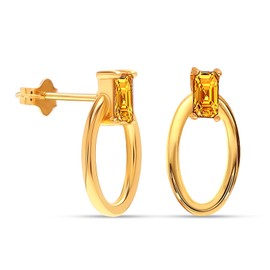 LeCalla 925 Sterling Silver Earrings for Women | 14K Gold-Plated Open Circle Yellow CZ Drop Stud Earrings | Women's Studs Doorknocker Drop Earrings 15MM