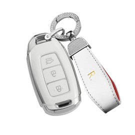 ontto TPU Car key fob cover Fit for Hyundai i30 ix25 Elantra Kona Solaris Azera Grandeur Ig TM Accent Santa Fe Smart Key case Key bag Shell keyring Key Holder keychain Accessories White
