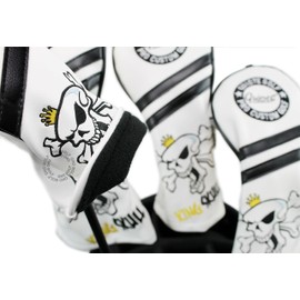 Guiote King Skull 1 3 5 H Golf Headcover White Vintage Retro Driver Fairway Wood Hybrid Cover