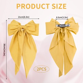 Bekecidi Big Bow Hair Clips Solid Color Bow French Hair Clip with Long Silky Satin for Adults Teens Women Hair Accessories (Yellow)