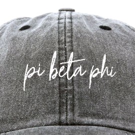 Pi Beta Phi Sorority Hat Womens Cursive Embroidered Baseball Cap Washed Black