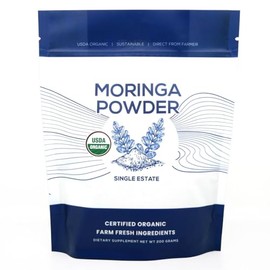 Organic Moringa Powder, Single Estate, Freshly Ground Colombian Moringa, USDA Organic, Non-GMO, Gluten Free in a Resealable Pouch for Smoothies, Lattes, Cooking, 7 oz (200 g), 100 Servings