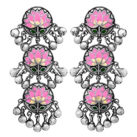 Aheli Handcrafted Enamel Meenakari Pearl Large Hoop Earrings Indian Traditional Jewelry Gift for Women Pink