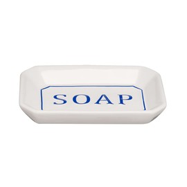 Clayre & Eef Tekst 6CE0801 Soap Dish White / Blue 13 x 8 x 2 cm Toilet / Bathroom Accessories / Kitchen