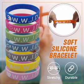 AYNAZON 30Pcs WWJD Rubber Bracelets What Would Jesus Do Colorful Silicone Wristbands for Church Christian Jesus Bible Party Favors for Men Women Inspirational Motivational Bracelet Gifts