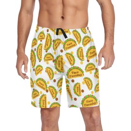 XUWU Taco Tuesday Print Mens Pajama Shorts Comfy Sleep Lounge Pants Sleepwear, Drawstring & Pockets Pj Bottoms M