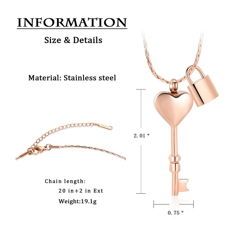 constantlife Heart Key and Lock 2PCS Cremation Necklace Stainless Steel