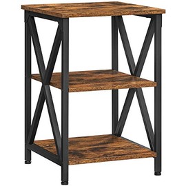 VASAGLE End Table, Nightstand with Storage and X-Shaped Steel Frame, for Living Room, Bedroom, Farmhouse Style, 15.7 x 15.7 x 23.6 Inches, Rustic Brown