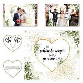 Heart Bed Sheet Wedding 200 x 180 cm, Heart for Cutting Wedding Gifts, Heart Cut-Out Wedding Registry Office Decoration with 2 Scissors + Rope, Wedding Sheet for Newlyweds