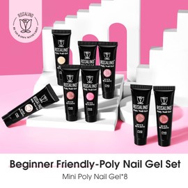 ROSALIND Poly Nail Gel Set, 8 PCS 10ml Clear Pink Poly Extension Gel Nail Set, Nude Neutral Poly Nail Gel Kit Poly Acrylic Nail Enhancement for Nail Art Design