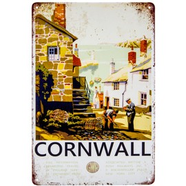 Historical Retro Vintage Tin Sign with Travel Motif, Holiday Decorative Sign, 30 x 20 cm (Cornwall - England)