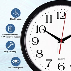 TOCOZOC Reloj de Pared Silencioso, 12 Pulgadas de Movimiento Cuarzo, para El Hogar Moderno, Salón, Cocina, Despacho, Comedor