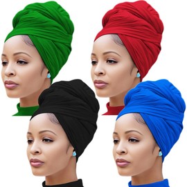 Nonbongoy 4PCS Head Wraps for Black Women Stretch Headwraps Super Soft Hair Wraps Turban Head Scarf for Braid Dreads Locs
