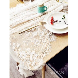 BOXAN 60x120 Inch Gorgeous White Lace Tablecloth Overlay Rose Vintage Embroidered, Romantic Boho Wedding Reception Table Decor, Baby & Bridal Shower Décor, Elegant Chic Outdoor Tea Party Tablecover