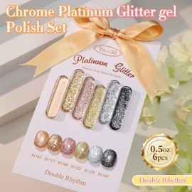 Double Rhythm 0.5 Oz Glitter Gel Polish Set of 6 Color with Display Borad 15 ml Full Size Kit Shimmer Reflective Sparkle Soak Off Manicure Salon DIY at Home (Rose Gold Silver Black Bright-T6-38)