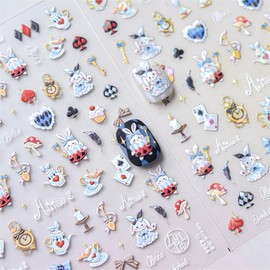 Dedyel Cute Nail Stickers 5D Embossed Cartoon Kawaii Animal Self-Adhesive Nail Decals for Women Girls Kids Nail Art Decoration