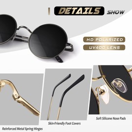 CGID E01 Small Retro Vintage Style Lennon Inspired Round Metal Circle Polarized Sunglasses for Women and Men
