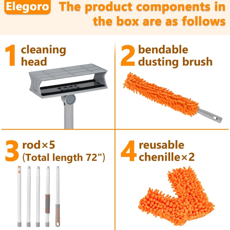 Ceiling Fan Cleaner Dusters with 72'' Extension Pole, Reusable Microfiber