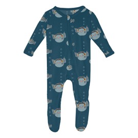 KicKee Print Footie with Zipper, Fitted Long Sleeve Pajamas, Ultra Soft Everyday One-Piece Loungewear, Baby and Kid Clothes for Boys and Girls (Peacock Puffer Family - 0-3 Months)