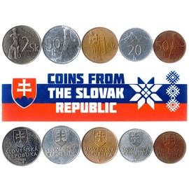 Slovak Republic 5 Mixed Coins | 10 Halierov to 5 Korun | Slovak Currency Since 1993