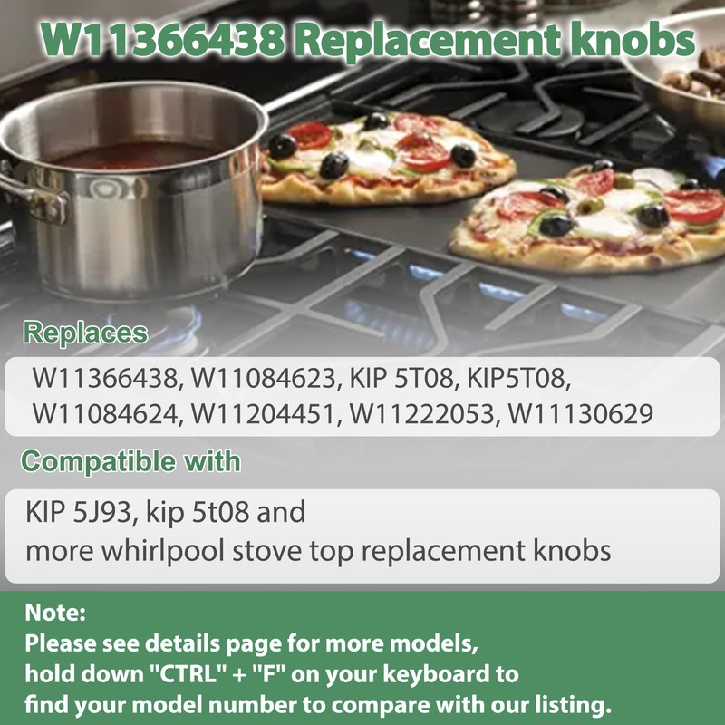 Upgraded Stainless Steel W11366438 Stove Knobs, Compatible with Whirlpool Range