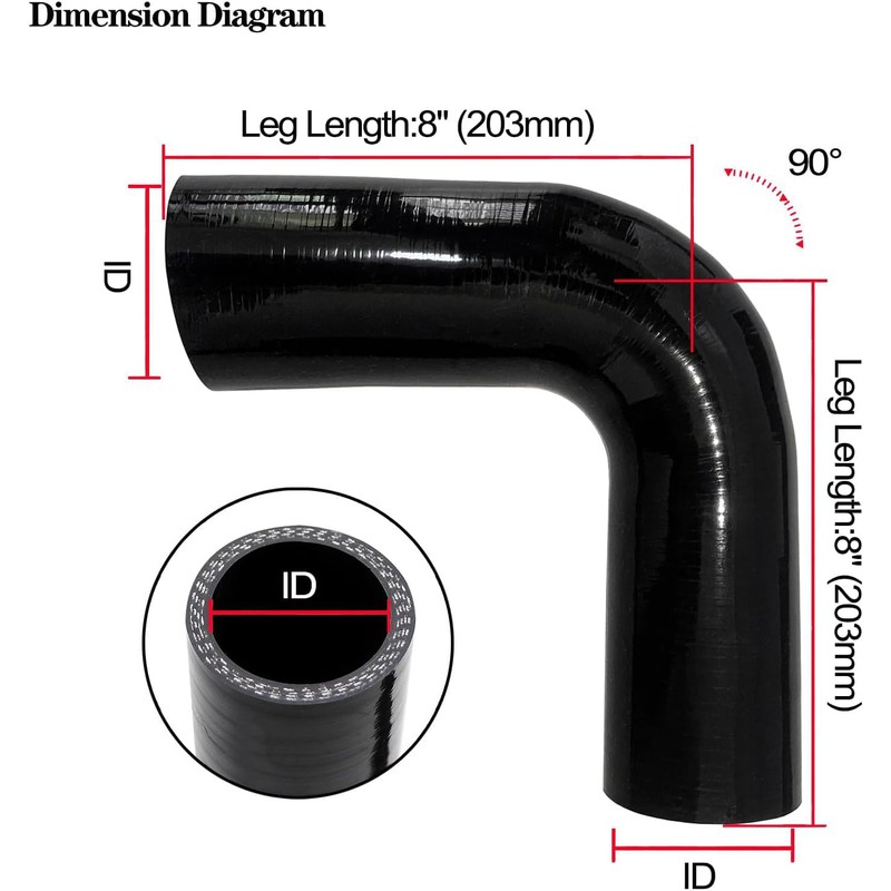 Haturmyko ID 2.5" to 3" 90 Degree Reducer Silicone Elbow