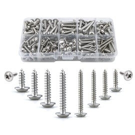 M3, M4 Self-Tapping Metal Screws with Washers, 280 Pieces Round Head Stainless Steel Self-Drilling Wood Screws Assortment Set, 10 Types (8/10/12/16/20/25 mm), Pan Head Machine Screws (Silver)