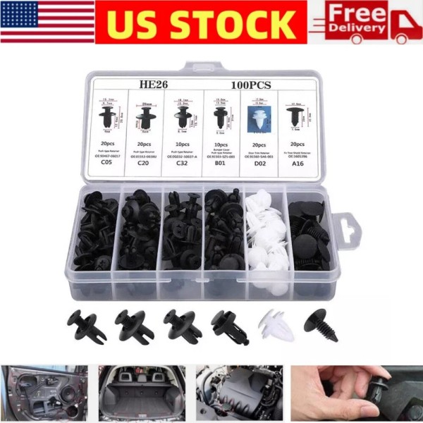 Unbranded 100Pcs Car Retainer Clips Auto Fasteners Push Trim Clips
