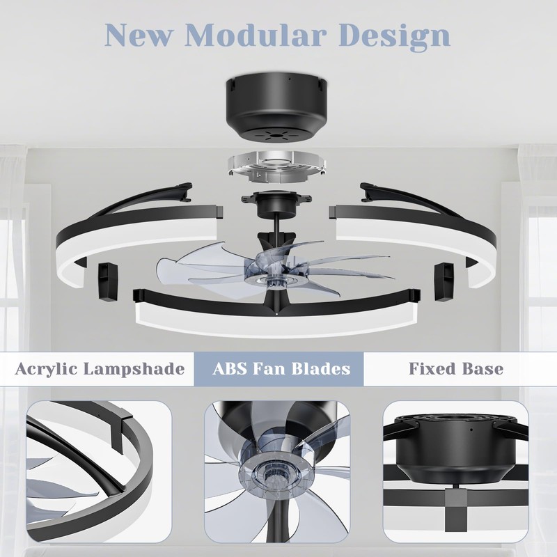 JOFIOS Ceiling Fans with Lights,19.7" Flush Mount Ceiling Fan with