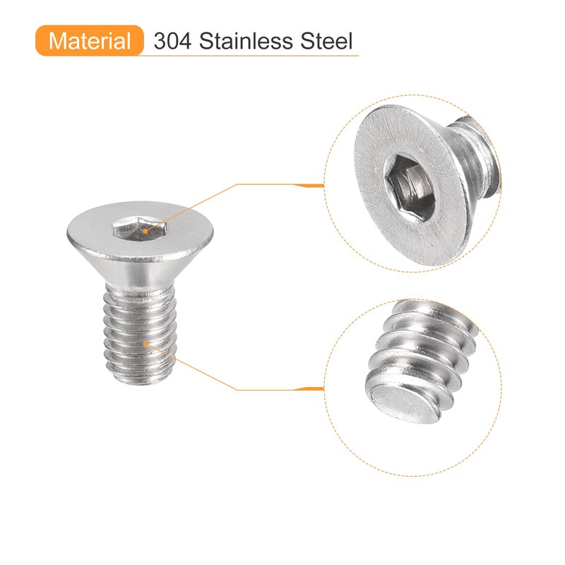 uxcell #10-32x3/8 Flat Countersunk Head Socket Cap Screws, 50Pcs 304