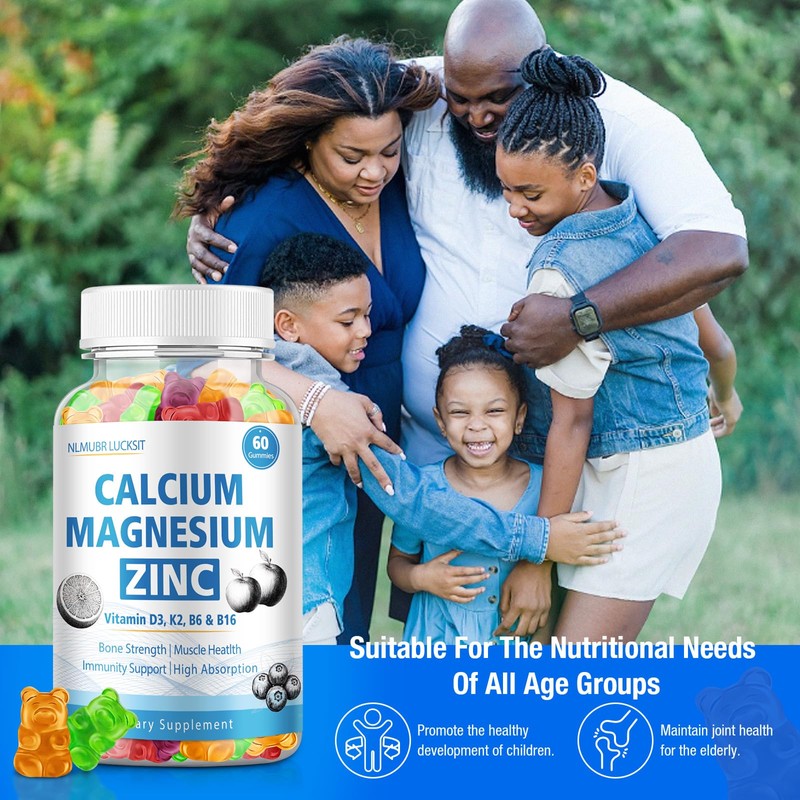 NLMUBR LUCKSIT Calcium Citrate Magnesium Zinc Gummies, Calcium 1200 mg
