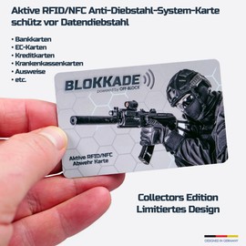 BLOKKADE Off-Block Active RFID/NFC Blocking Card Motif Catcher Collectors Edition Latest Generation Protection Against Data Theft No External Reading by Michael G., gray, Modern