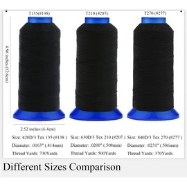 Selric Tex 135 Polyester Thread for Sewing 730Yards #138 T135 420D UV Resistant High Strength Upholstery Thread for Leather, Outdoor Market, Drapery,etc (Black)