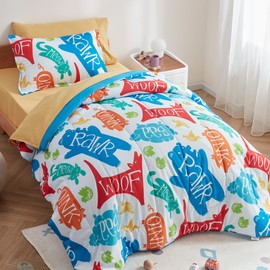 SLEEP ZONE Kids Bedding Comforter Set Full/Queen Size - Super Soft & Cute Printed 3-Piece Comforter Set All Seasons for Boys, Girls, Fade Resistant, Machine Washable, Happy Animal