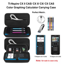 Elonbo Carrying Case for Texas Instruments TI-Nspire CX II CAS/TI-Nspire CX II/CX/CX CAS Color Graphing Calculator, Extra Zipped Pocket Fits Charging Cable Charger Manual, Black + Inside Black
