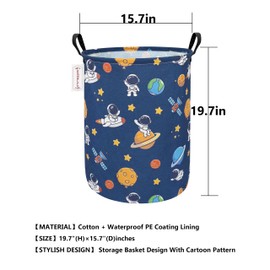 QUEENLALA Large Storage Basket,Laundry Hamper/Bathroom/Home Decor/Collapsible Round Storage Bin,Boys and Girls Hamper/Boxes/Clothing（Round-Yellow Star Astronaut）