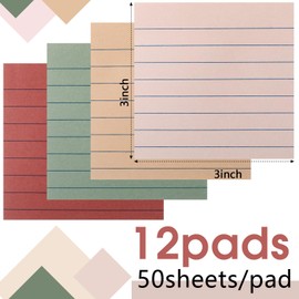AmazingSpark 12 Pack Vintage Lined Sticky Notes 3x3 inch Post Ruled Stickies Super Self Stick Power Memo Pads Multi Colors Notes Pads Vintage Aesthetic School Office Supplies Accessories