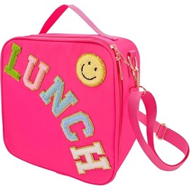 Insulated Lunch Bag With Adjustable Shoulder Strap,  Lunch Box Large Insulated Lunch Bag Reusable Lunch Tote Bag with Smiley LunchBag for Girls School Travel Picnic (Purple) - Color: Rosy Red