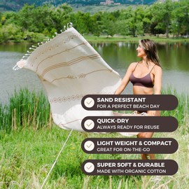 FESHKA Sand Free Turkish Beach Towel (37 x 67) Quick Dry Bath Towel, Oversized Beach Blanket, Lightweight for Travel - Made with 100% Organic Turkish Cotton - Native (Brown)