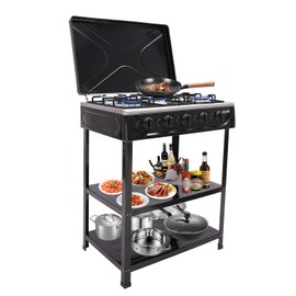 CUBELLIN Natural Gas Stove Portable Gas Stove with 5 Burners Manual Ignition Camping Gas Stove with Placement Boards Freestanding Natural Gas Stove for Camping, RV Travel (Black)