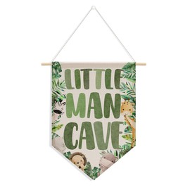 Little Man Cave Sign for Boys Toddler Baby Room Nursery Wall Decor Jungle Animal Wall Hanging Pennant Flag Banner Playroom Boys Bedroom Gaming Room Home Decor Wall Art Baby Shower Birthday Gifts